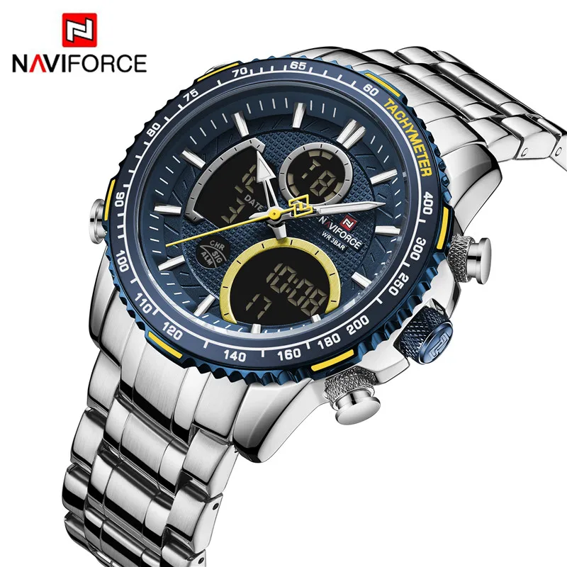 

NAVIFORCE Men Watch Dual Display Sport Timepiece Chronograph Quartz Wristwatch Date Male Clock Relogio Masculino NF9182, 5colors for choice