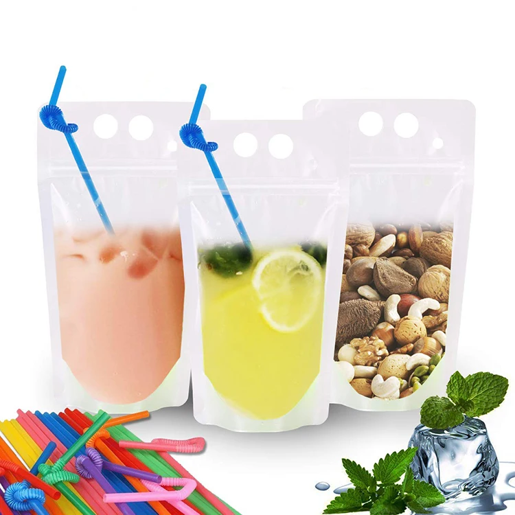 3 侧密封拉链站清楚果汁饮料袋包装袋果汁袋与吸管