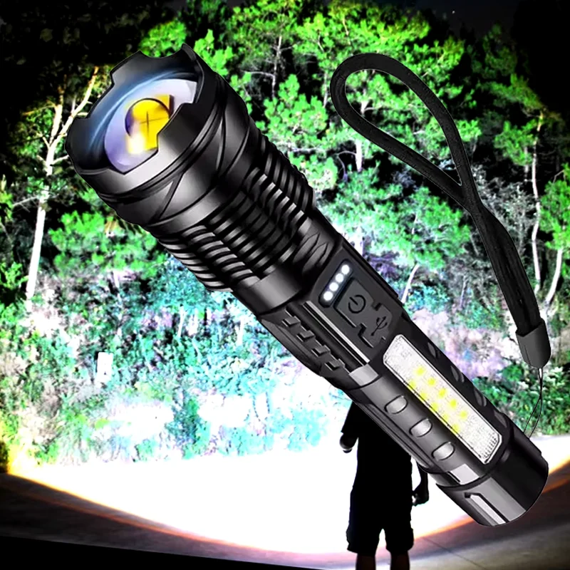 2026 Wholesale Portable High Power LED Tactical Flashlight IP54 Waterproof Zoom USB C Rechargeable 200-300M Beam Camping Running