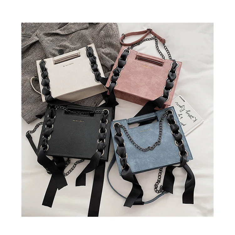 

2021 New Style Black Ribbon Large Tote Fashion Vintage Handbags Drawstring Satin Crossbody Bags High Sense Chain Shoulder Bags