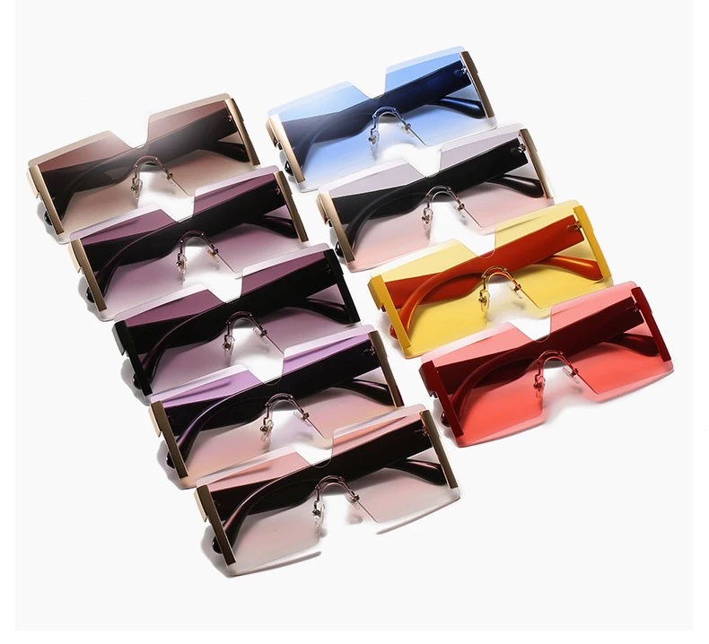 

wholesale brand design integral plastic square sun glasses shades women men rimless fashion oversized sunglasses