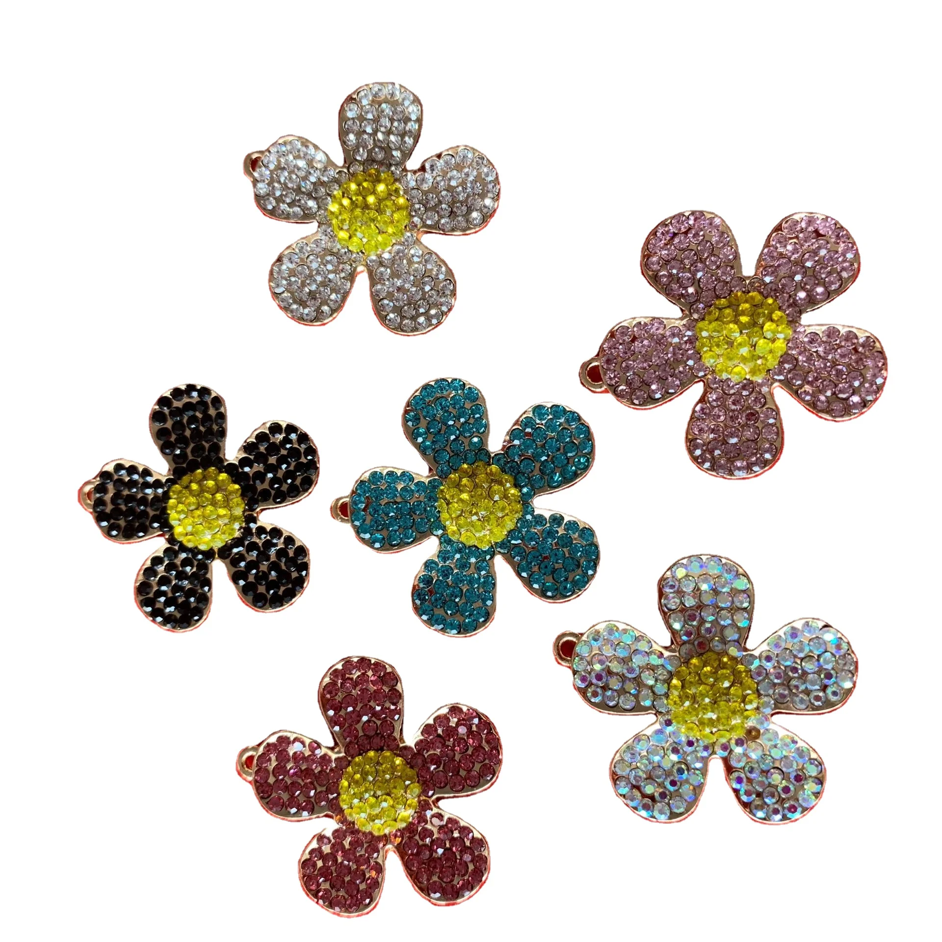 

2020 new arrival full crystals paved 5-petal flower charms luxury bling crystal flower charms high end rhinestone flower charms