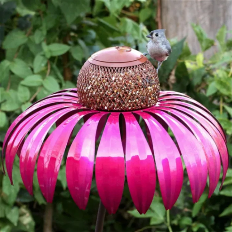 

RTS Hot Sale Desert Standing Coneflower Bird Feeder Outdoor Rust Resistant Garden Art Metal Flower Bird Feeder, Pink/yellow/blue