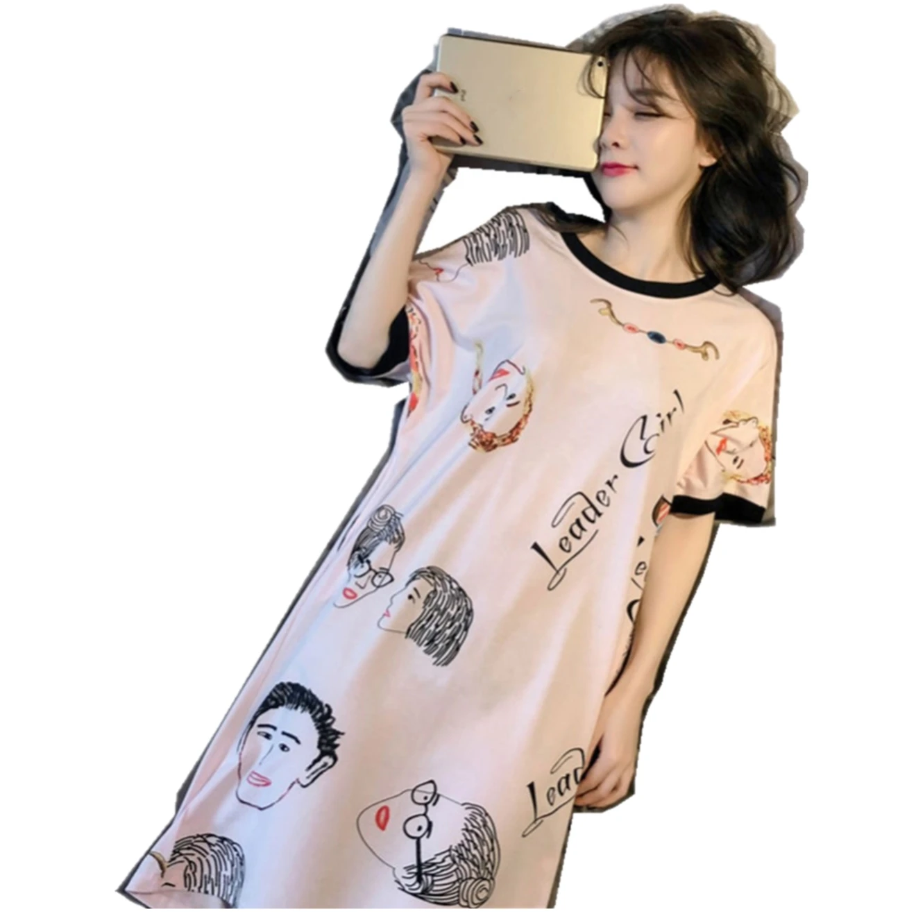 

Women's Nightgown Print Cartoon Sexy Sleepwear Round Neck Lingerie Cute Nightdress Strap Thin Female Underwear women home wear