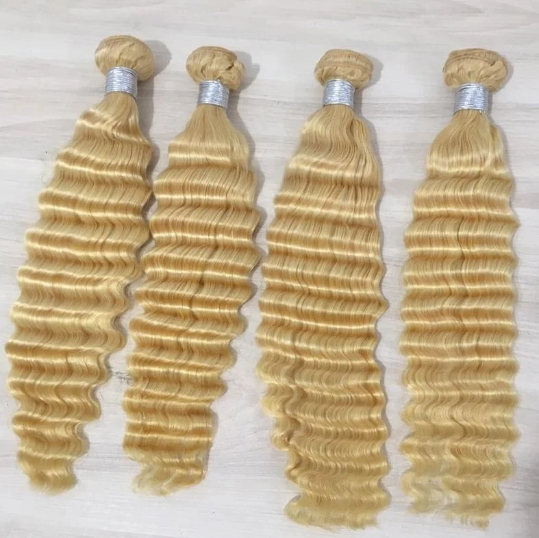 

Top Quality Wholesale Blonde 613 Deep Wave / Curly Bundles 100% Human Brazilian Hair Cuticle Aligned 613 Hair weft