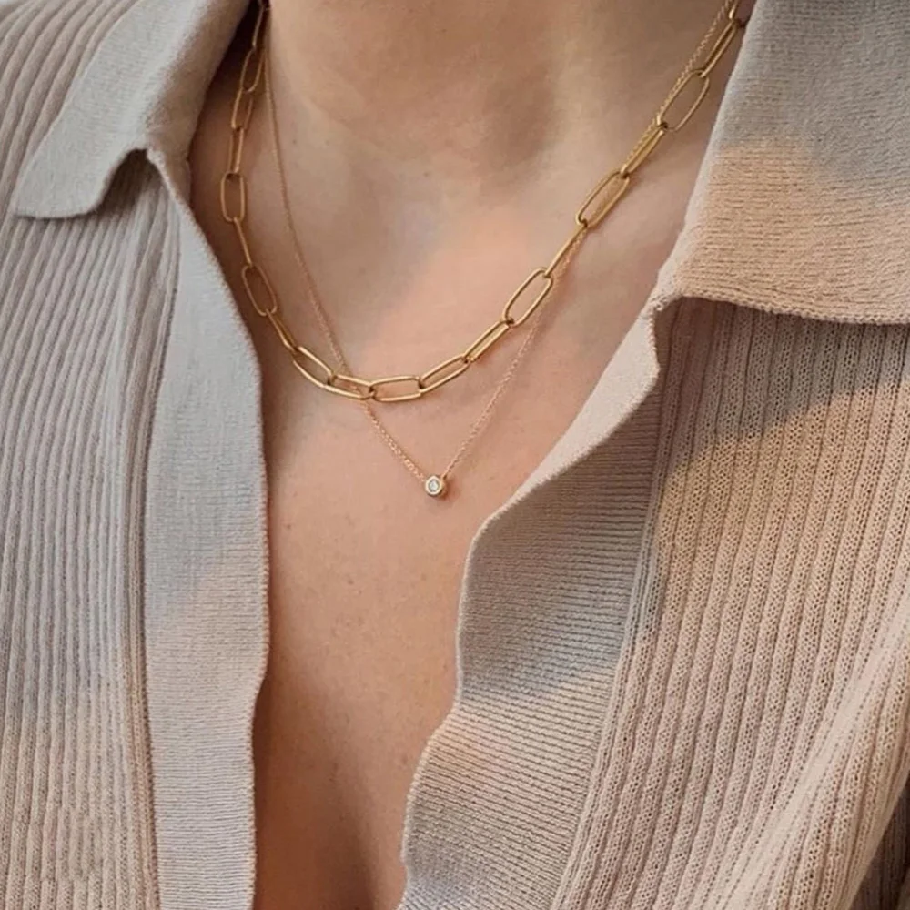 2022 Hot Minimalist 18k Gold Plated Paper Clip Chain Stainless Steel Necklace For Women