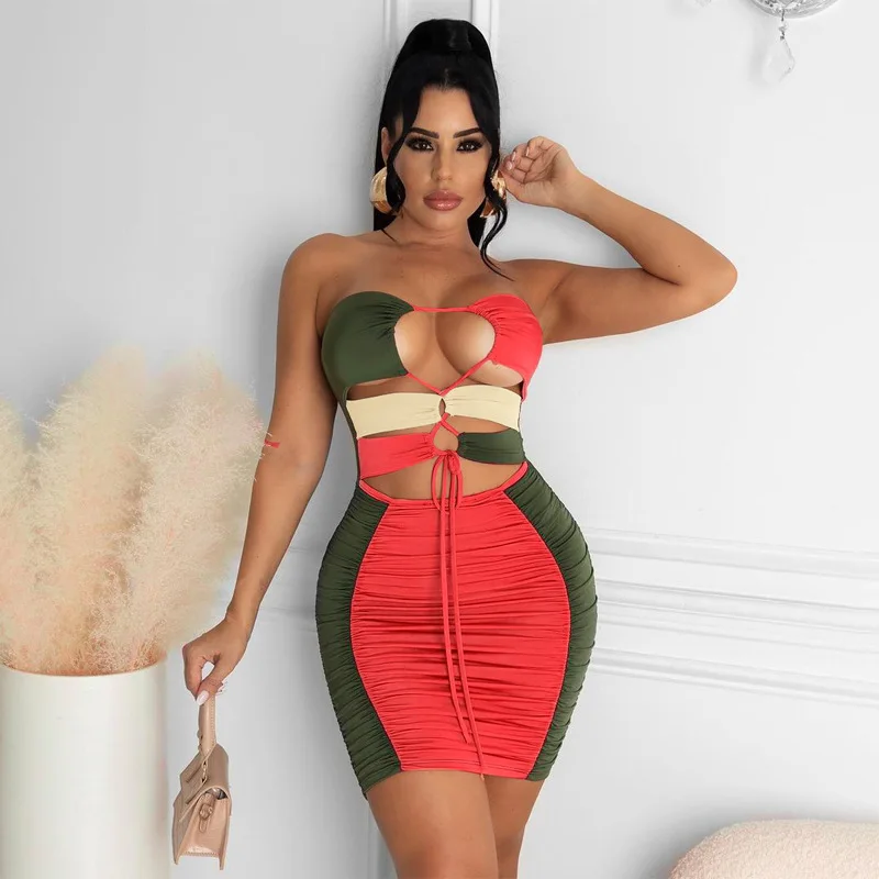 

Ladies Summer Party Prom Dresses Off Shoulder Hollow Out Bodycon Skinny Ruched Dress, Photos show