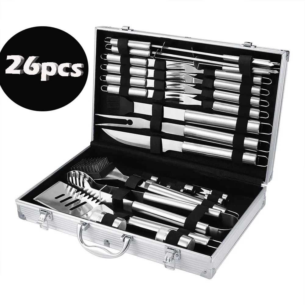 

26Pcs Bbq Accesories Tools Set Barbecue Outdoor Kitchen Bbq Stainless Steel Utensils For Camping Cooking