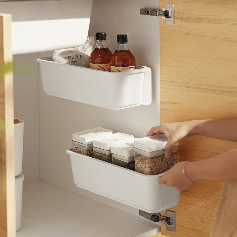 

Plastic Wall-Mounted Kitchen Storage Box Punch-Free Drawer Storage Rack Push-Pull Storage Box