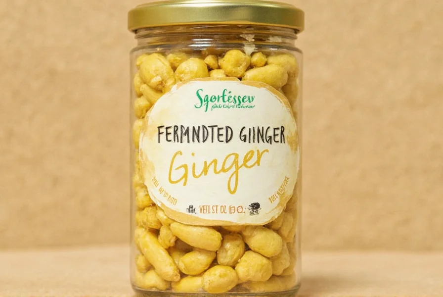 Fermented ginger in glass jar with visible probiotic bubbles