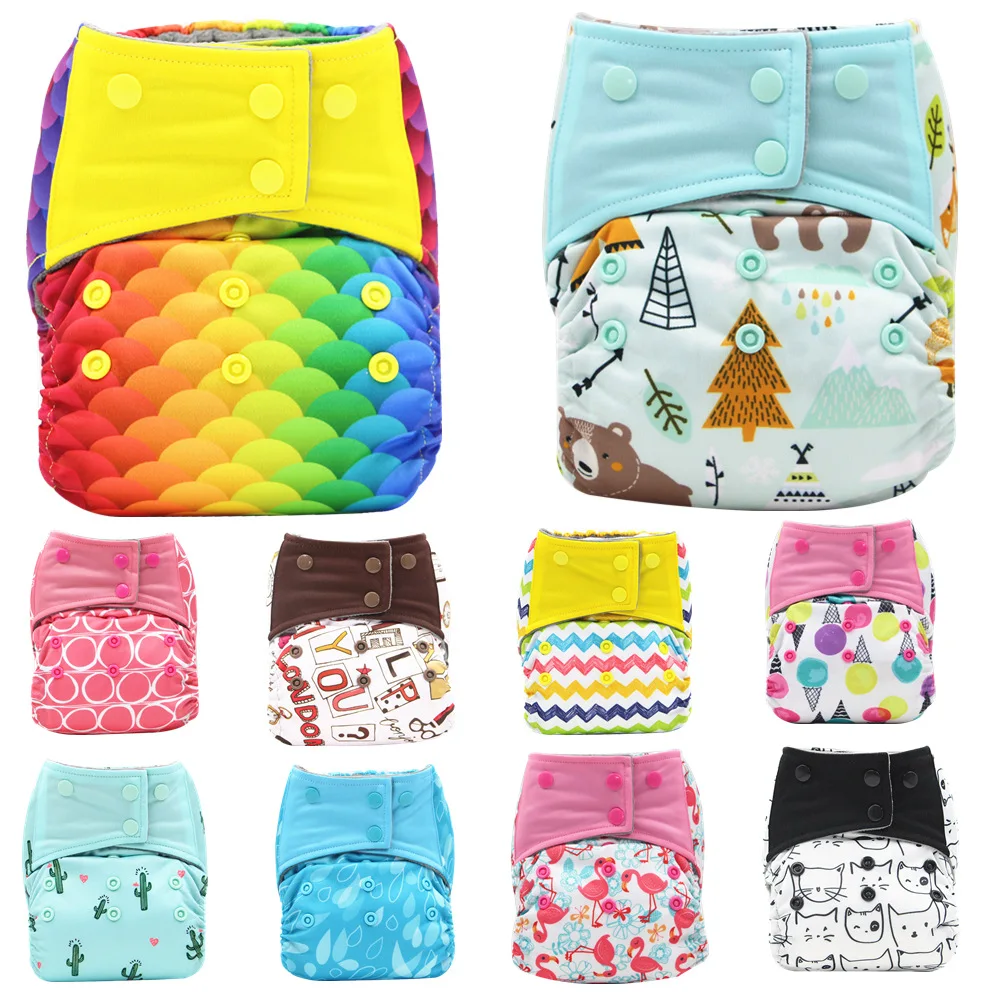 

2021 New OEM cartoon printed training 3 layer cushion pant soft cotton adjustable reusable baby cloth diapers, White/yellow/pink/blue/orange/green