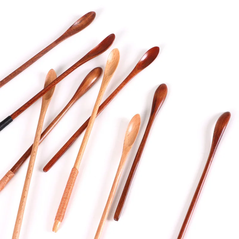 

Wholesale High Quality Custom Japanese Mini Wooden 15/18/20 cm Long Thin Handle Honey Tea Coffee Stirring Spoon Mixing Spoon, Natural wood color