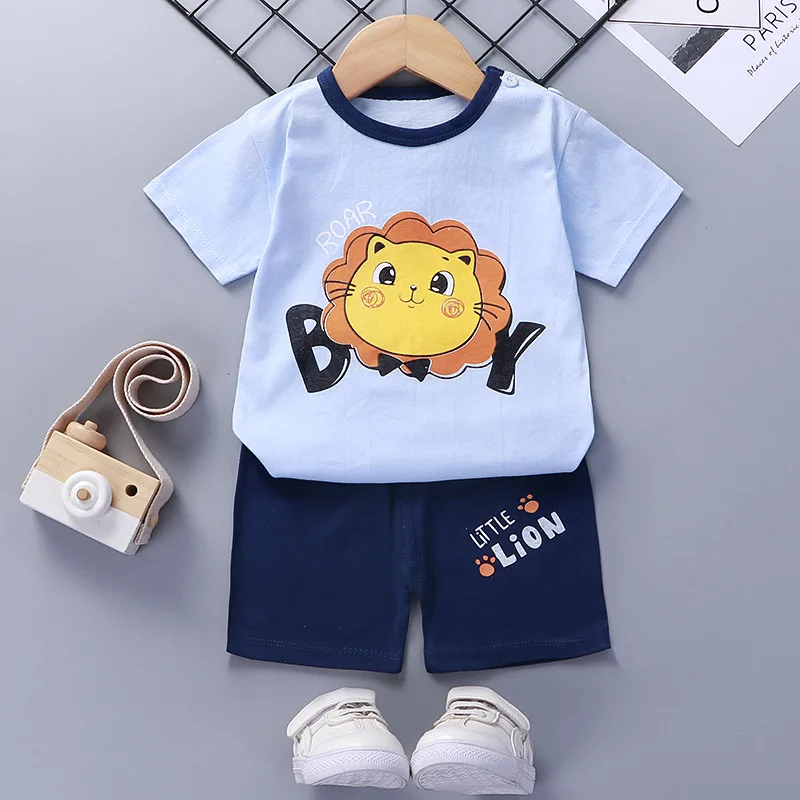 

Wholesale baby boy short-sleeved suit summer pure cotton clothes Korean style toddler new girls' T-shirt shirt children's shorts, Picture shows