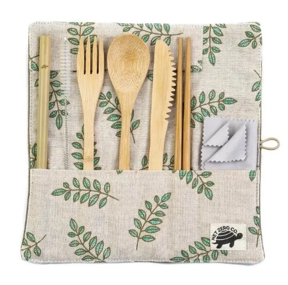 

2022 High Quality Holiday Gift Sets Eco friendly Utensils Outdoor Portable Camping Travel Bamboo Cutlery Set With Bag, Natural bamboo color