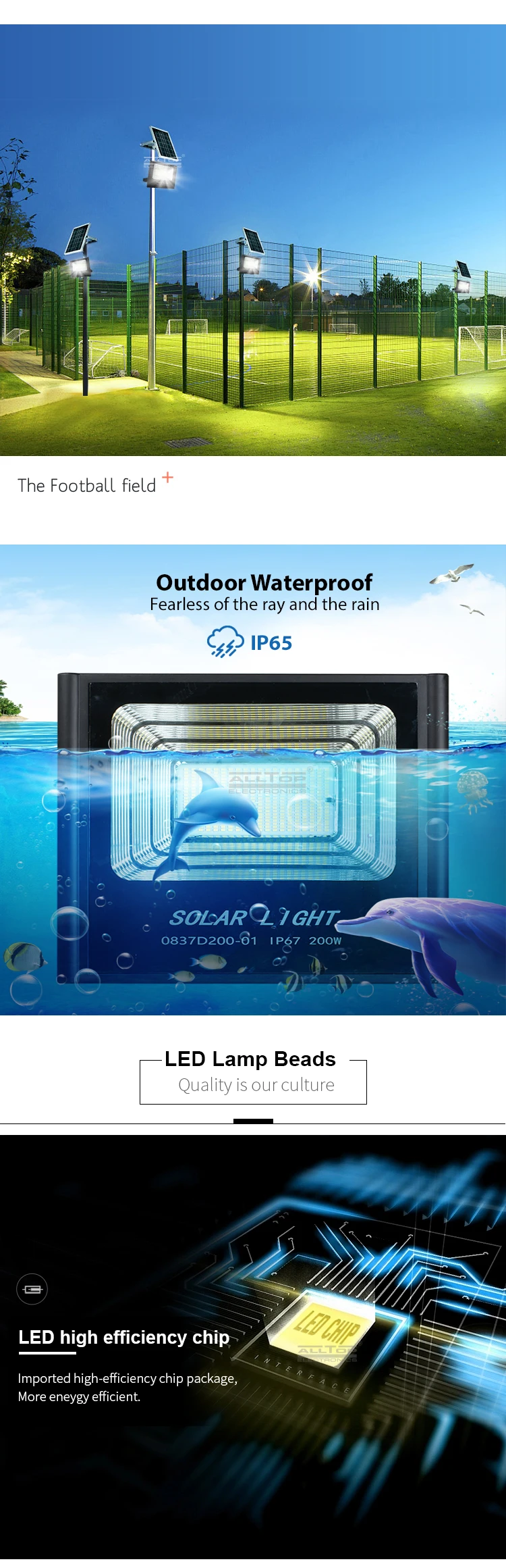 ALLTOP Aluminum outdoor waterproof ip67 smd 50w 100w 150w 200w solar led flood light