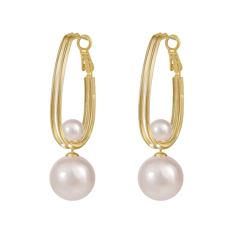 

New Design S925 Silver Needle Earrings Pearl Twisted Circle Stud Earrings, Golden