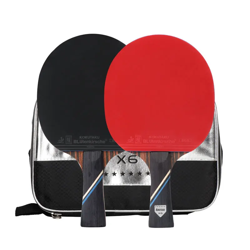 

KOKUTAKU a Pari Custom Print Logo 6 Stars Professional Ping Pong Bat Carbon Fiber Paddle Set Table Tennis Racket