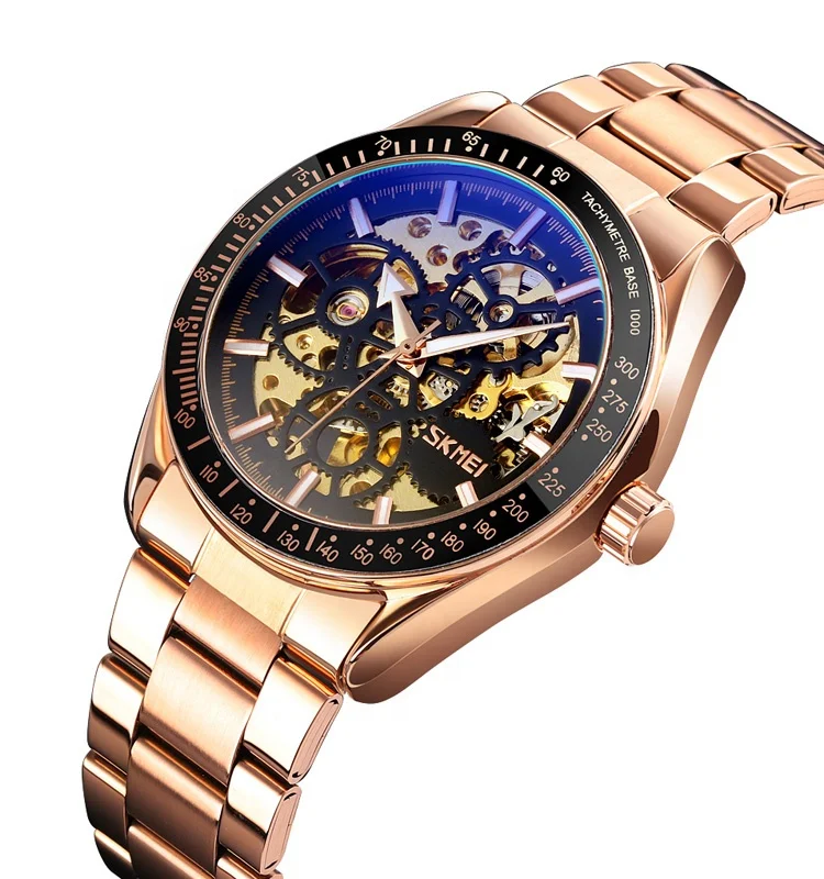 

skmei 9194 mechanincal watch wristwatch luxury for men case charm stainless steel quartz watches, Rose gold,gold,silver,black