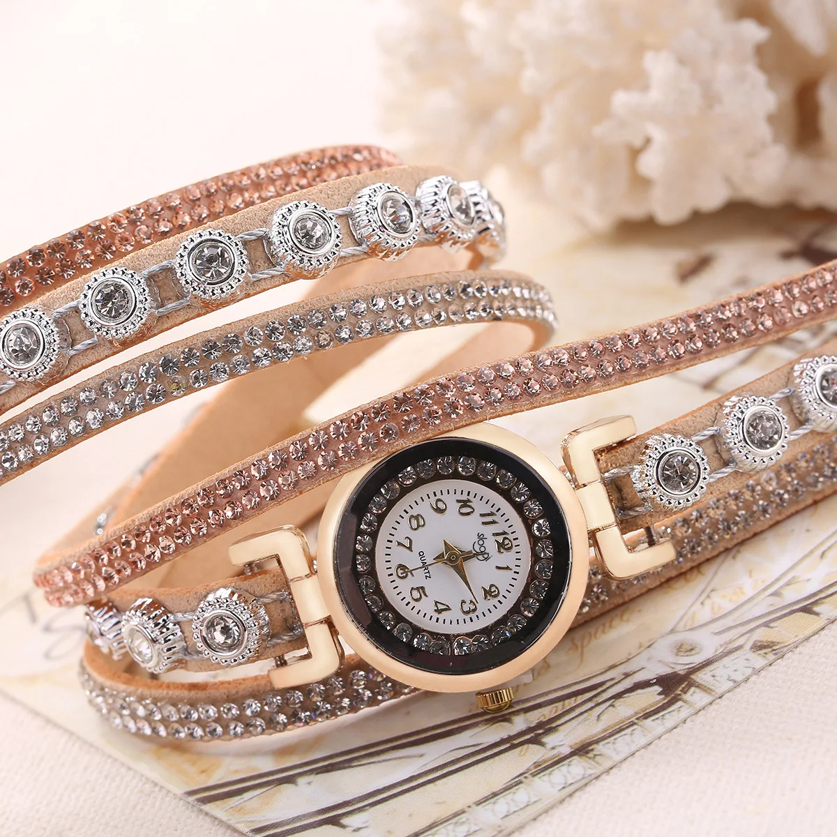 

China Watch Factory 3 Circles Wrap Bracelet Wrist Watch Women Fancy Hand Watch for Girls, White,silver,gold,blue,red,others see attached file