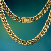

KRKC&CO Logo Customizable 10mm Hip Hop Cuban Link Gold Chain Stainless Steel 14K Italian Gold Chain