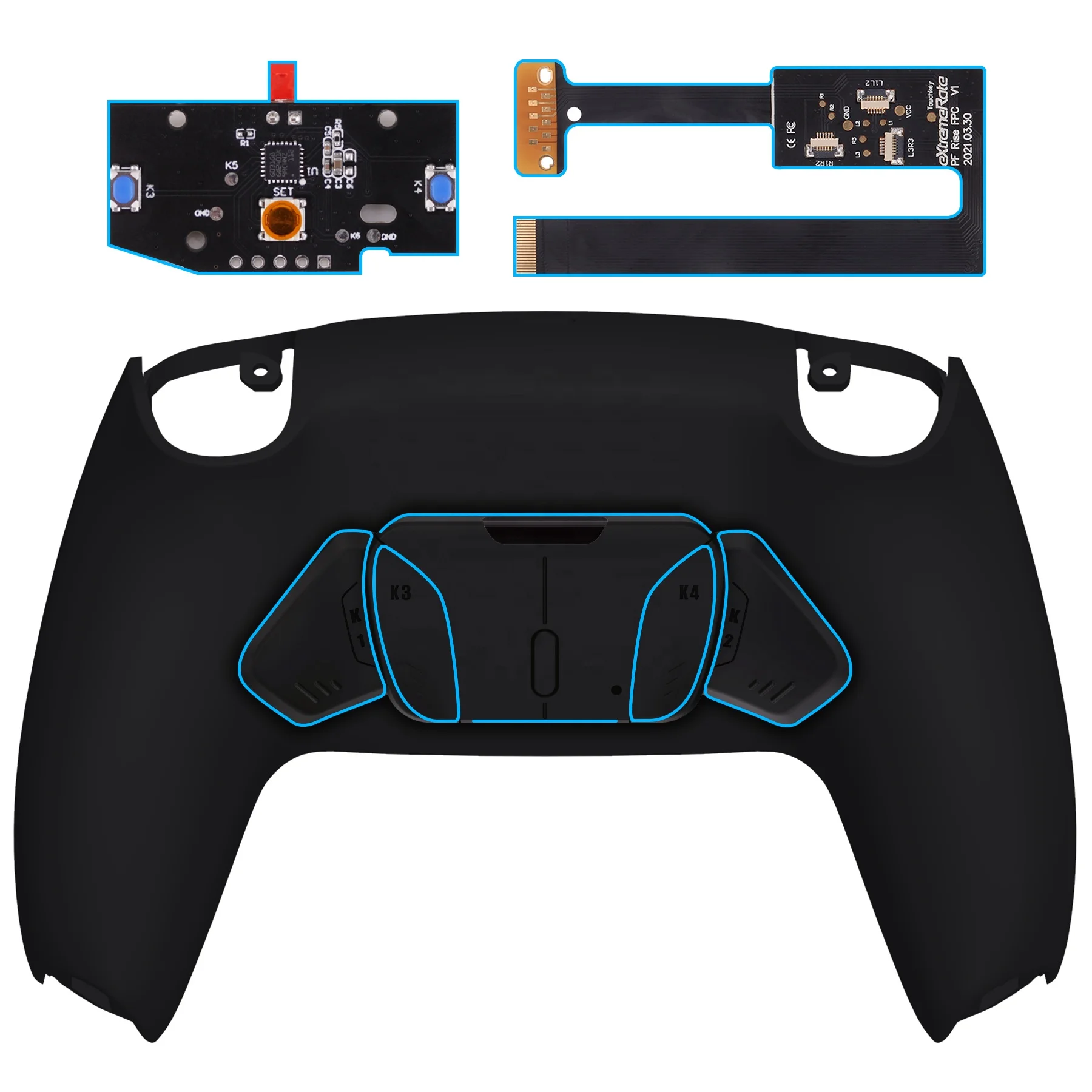 

eXtremeRate Black Remappable Rise 4.0 Remap Kit with Back Button Attachment For PS5 Controller