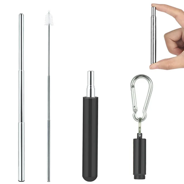 

Wholesale HOT Portable Telescopic Stainless Steel Drinking Straw Reusable Collapsible Metal Silver Straw, Silver,gold,blue,purple,black