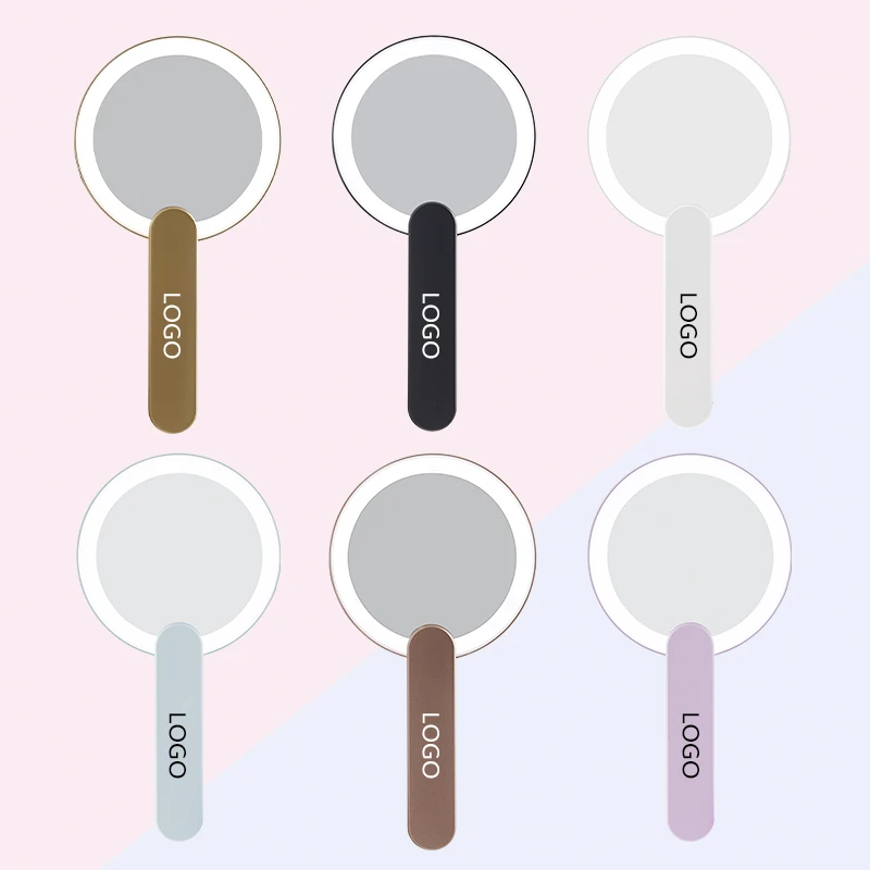 

Custom Foldable Hand Held Mini Makeup LED Travel Pocket Mirror for Beauty Cosmetic, White