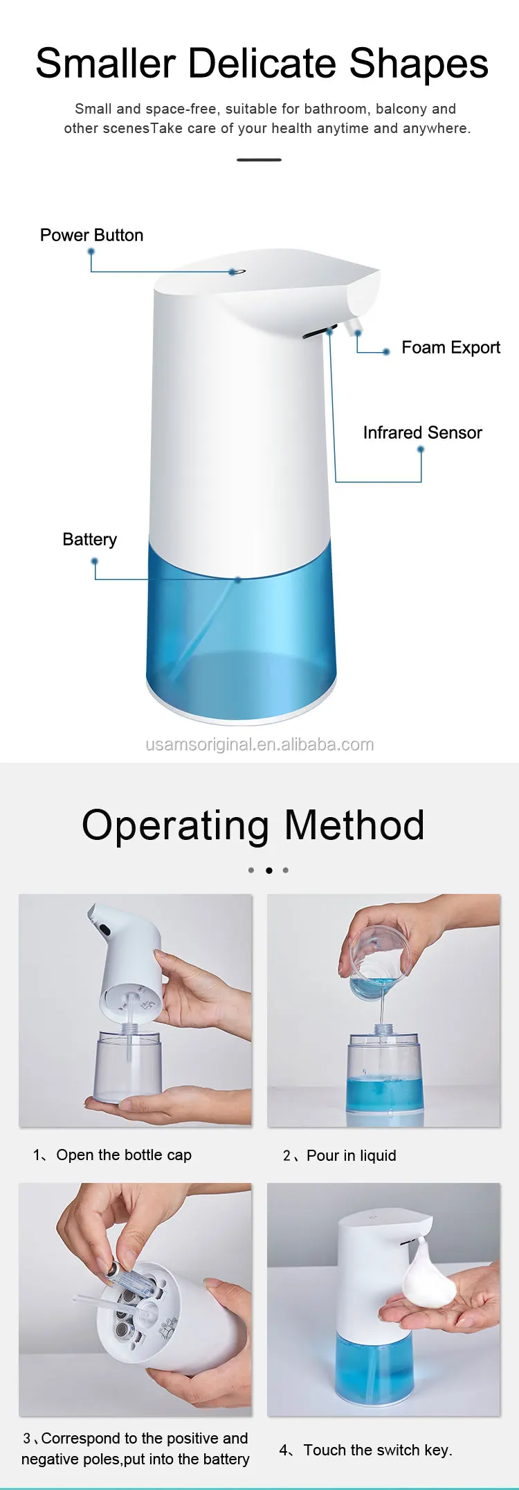 USAMS 2020 NEW Portable Auto Induction Foaming Hand Washer Liquid Foam Automatic Soap Dispenser