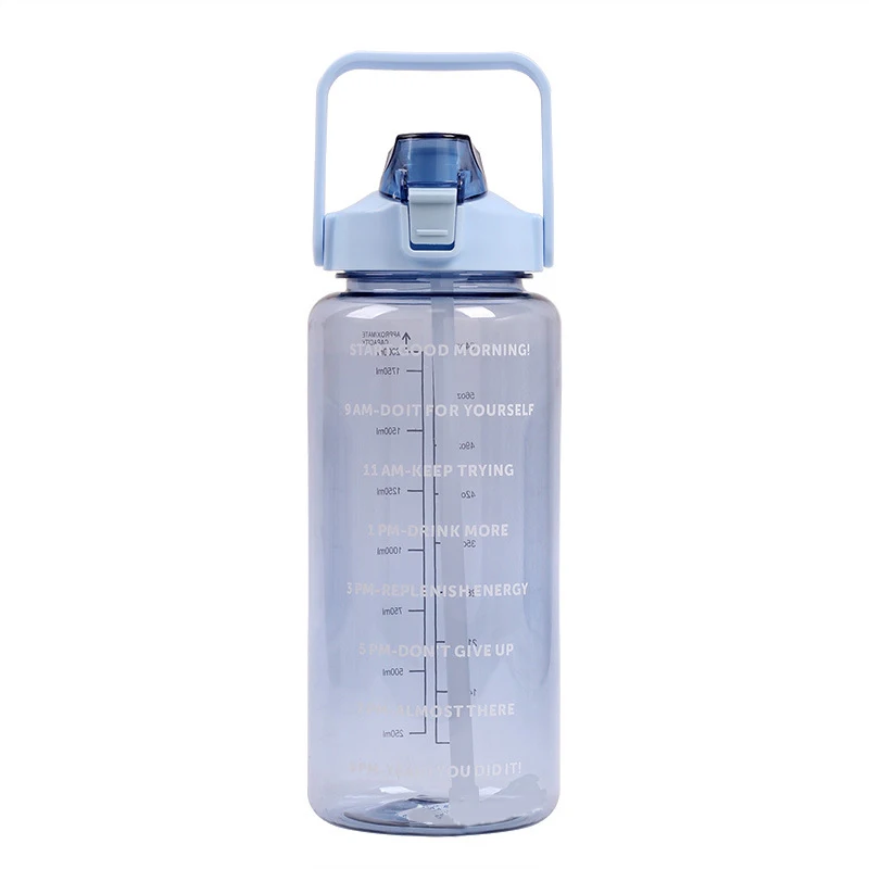 

amazon hot selling bpa free eco-friendly transparent plastic water bottle 2L with time marker for gym outdoor sport