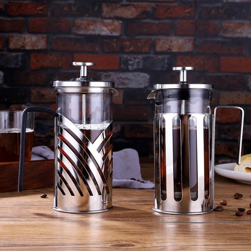 

High temperature resistant and convenient manual insulated 304 stainless steel french press coffee maker 600ml, Silver