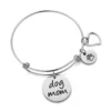 Loftily Jewelry New Design Stainless Steel Expandable Wire Bracelet Bangle Engraving Paw With Heart Dog Mom Charm Bracelets