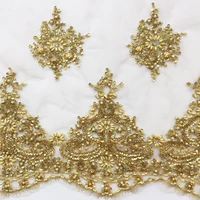 

Gold beaded fabric,hand beaded fabric for dress