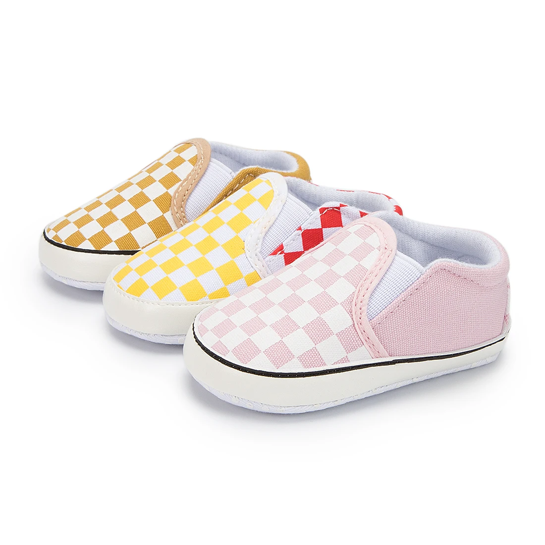 

2022 new design indoor baby cloth bottom anti-slip multicolor plaid classic canvas baby casual shoes, 4 colors