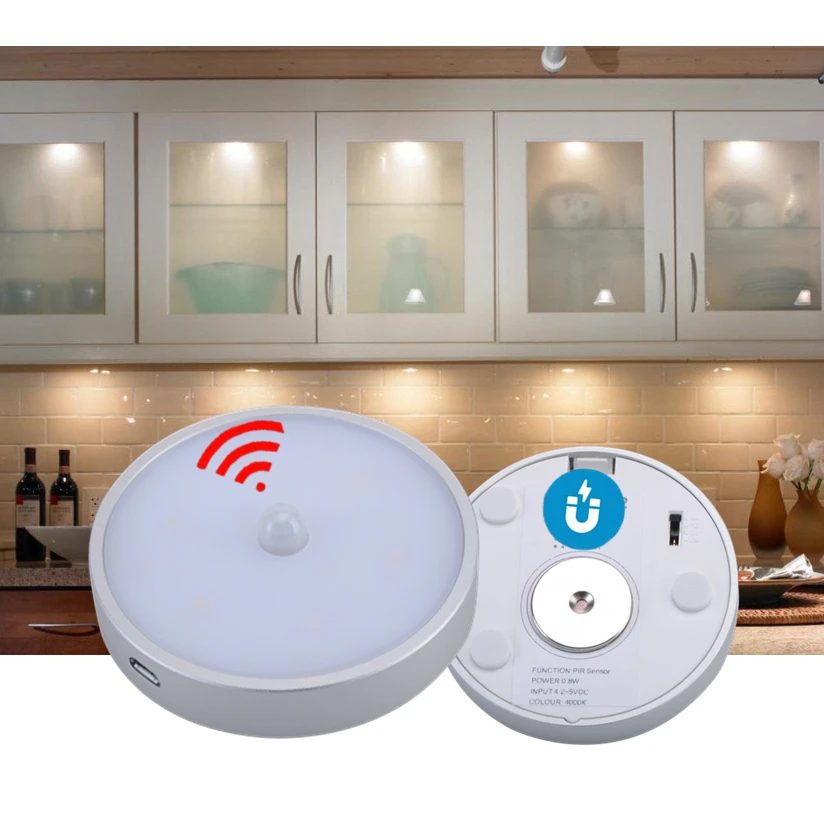 
mini flat led battery sensor rechargeable light portable indoor under closet rooms magnet cabinet led light 