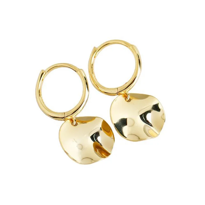 

Latest trendy geometric design irregular round pendant earring brass gold plated jewelry wholesale