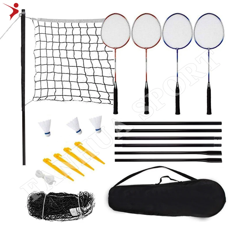 

Regail 4 Player Sport Badminton Racket Set Badminton Racquet With Net/shuttcock/Volleyball/Pump for Family Fun, Red+blue