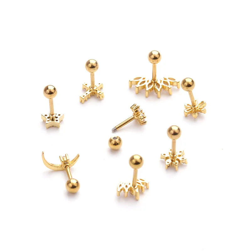 

zirconia jewellery shiny gold stud earrings for women Stainless Steel Screw Earrings Creative, Picture shows