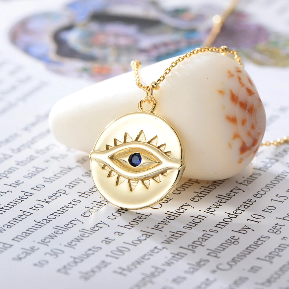 

New Arrivals 925 Sterling Silver 18k Gold Plated Jewelry Simple Evil Eye Coin Pendant Necklace For 2021 Women
