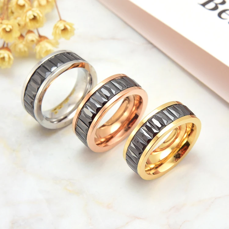 Modalen Rose Gold Ceramics Tennis Stainless Steel Jewelry Men Ring for Man