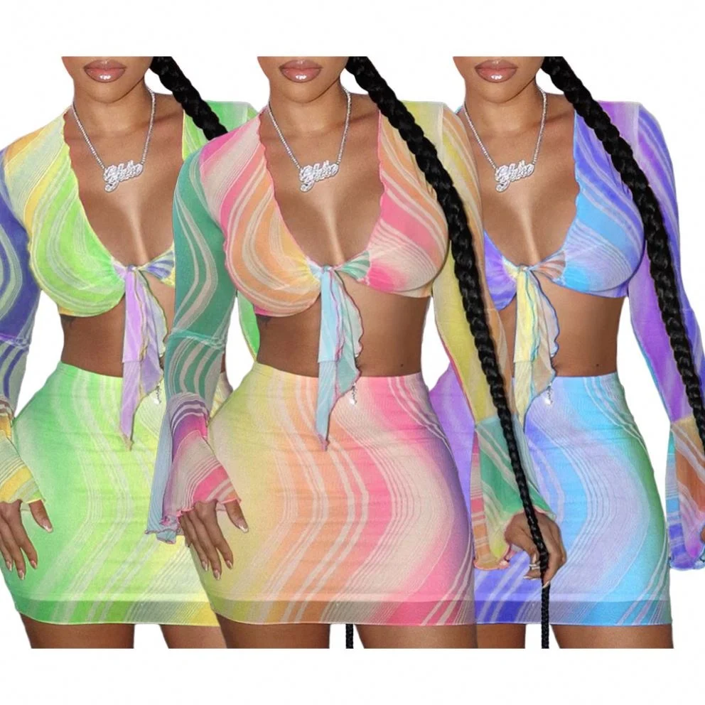 

2021 Spring Women Two Piece Set Clothing Women Plus Size Summer Sexy Casual Beach 2 Piece Sets Outfits Mesh See Through Dresses