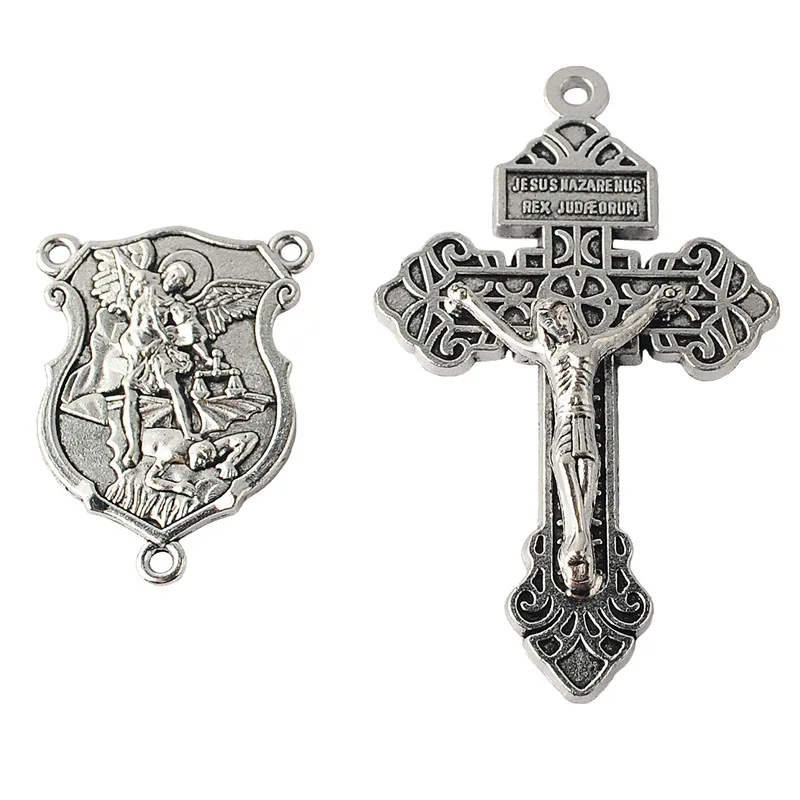 

Factory Price Rosary Accessories Catholic St.Michael Center piece and Pardon Crucifix Pendant for Rosary Necklace Making