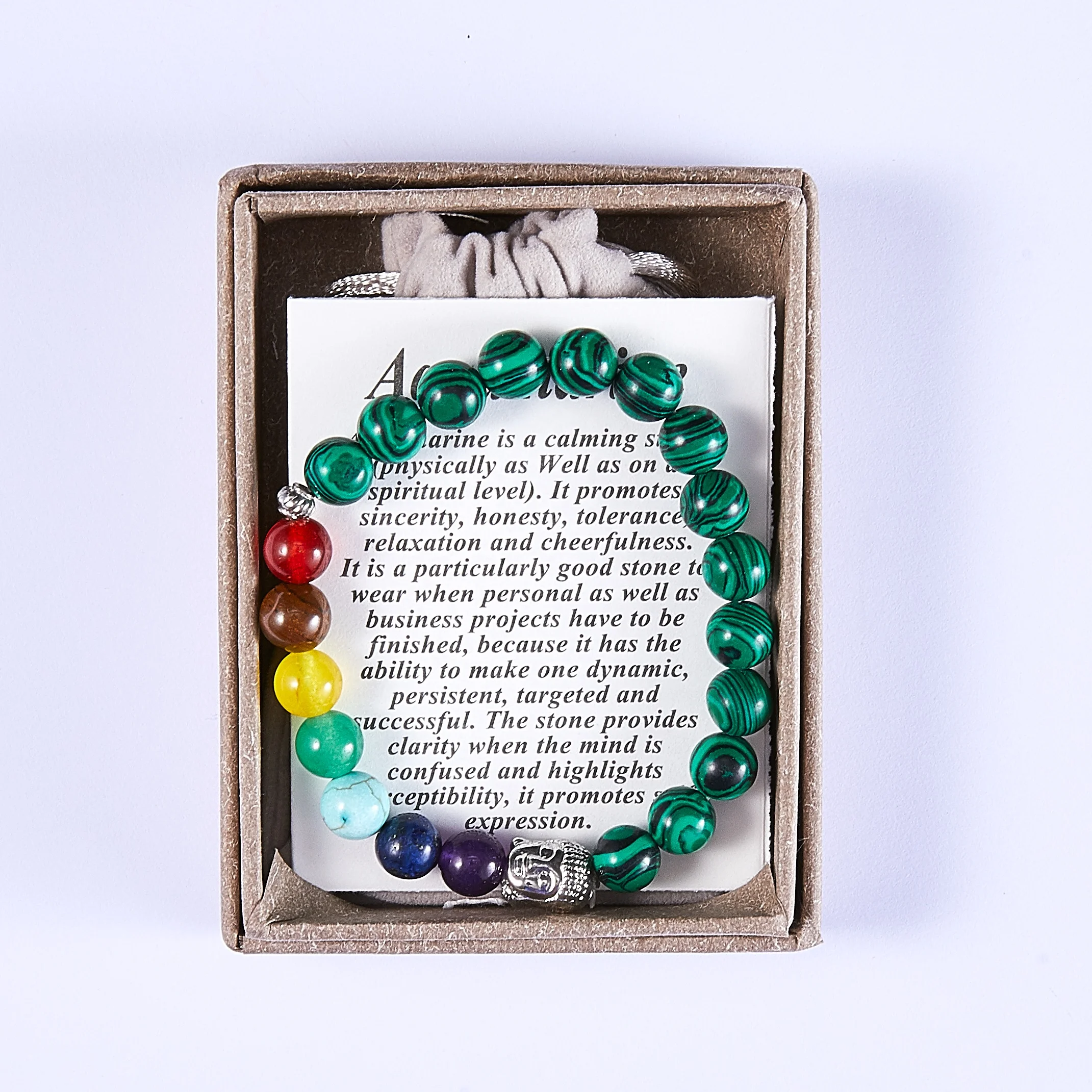 

Beads Bracelet With Gift Box Women Men Gemstone Stone Malachite Chakra Buddha Power Bracelet, As photo
