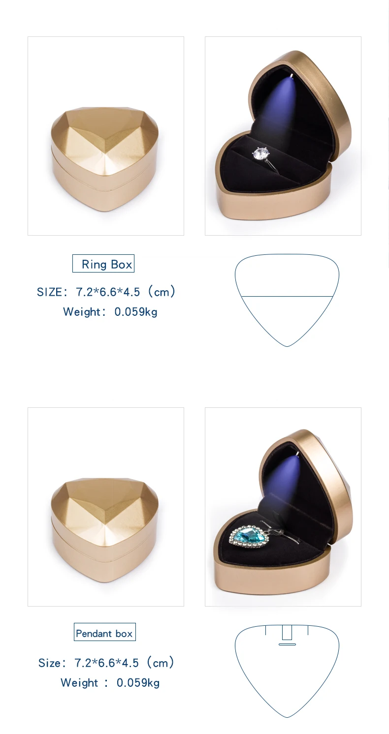 Engage Wedding Ring White Led Jewelry Box Heart Shape Blue Gold Red Led