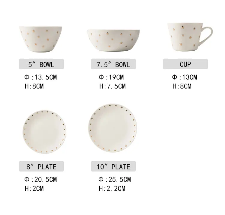 Restaurant Stars Rim White Plates Ceramic Dinner European Tableware Set