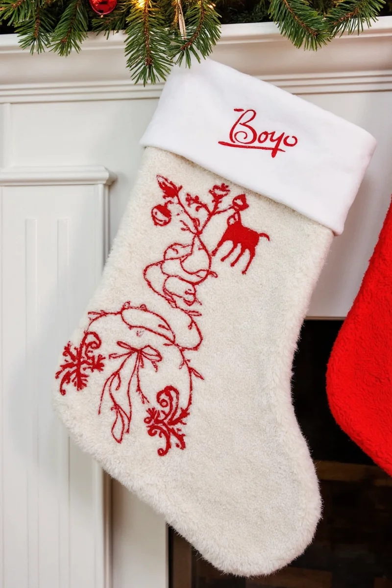 DIY stocking kits with felt pieces, buttons, and glitter glue