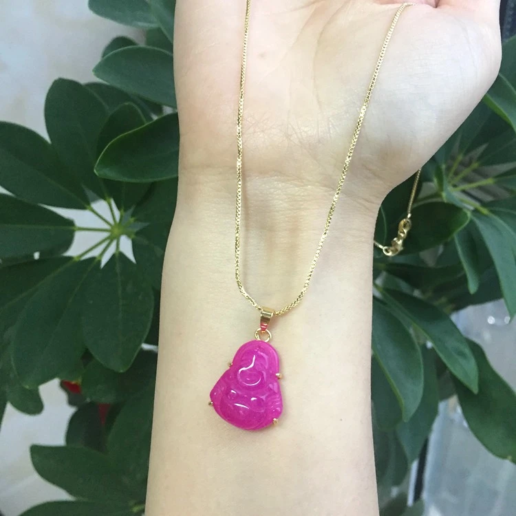 

Rose Red jade Female Buddha Maitreya Buddha Pendant Necklace