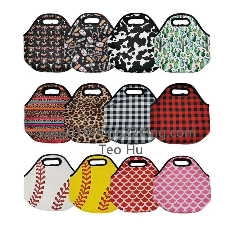 

Customized Sublimation Printing Reusable Camping Lunch Tote Bag Neoprene School Kids Lunch Tote Bags Lunch Cooler Bag For Picnic