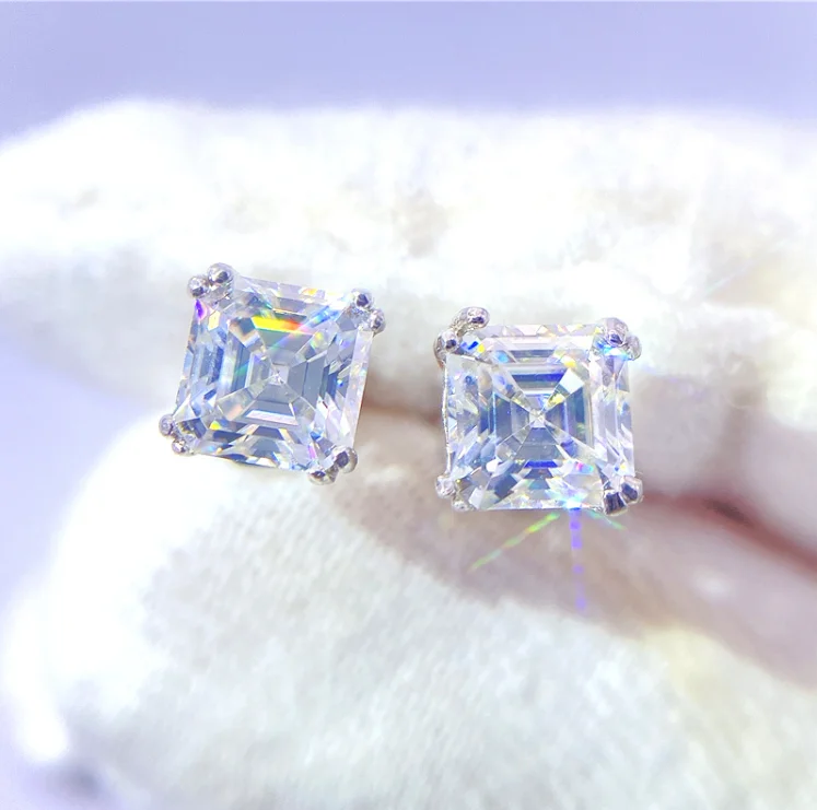 

factory price asscher cut moissanite s925 earring for women and man diamond stud earrings vvs moissanite stud earrings