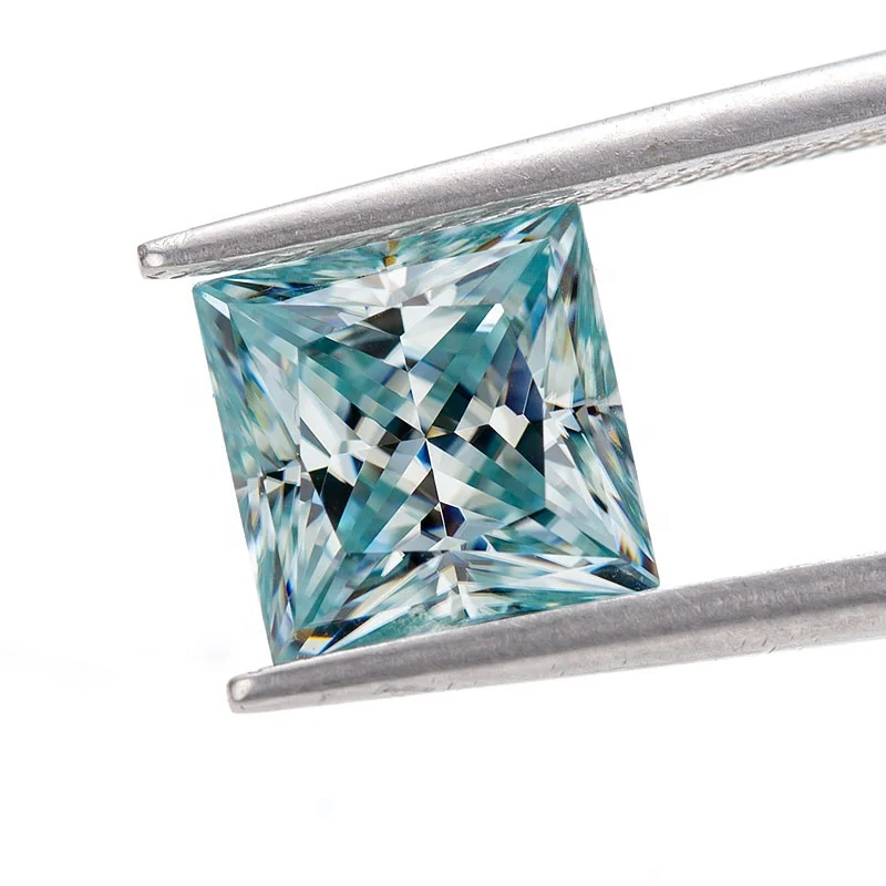 

Jewelry fashion custom Beads natural moissanite price per carat loose sapphire stone Aqua blue Princess cut 5x5mm
