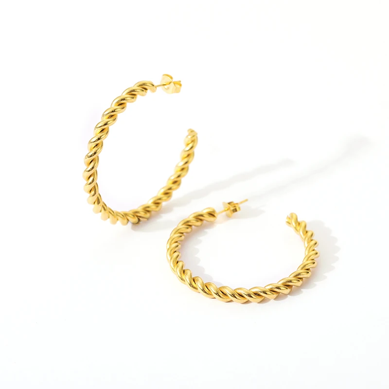 

Ins Hot Selling 18K Gold Plated Non Tarnish C Shaped Stainless Steel Statement Big Twisted Hoop Earrings Women For Ladies